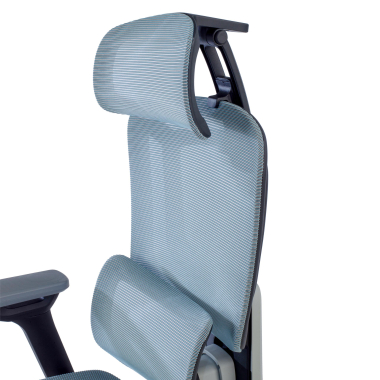 ergonomische bureaustoel blauw valkyr netstof mesh 4d verstelbare armleuningen dubbele lumbale steun hoofdsteun 9