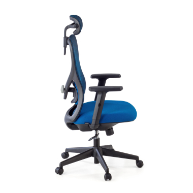 bureaustoel blauw zwarte structuur netstof mesh 1d verstelbare armleuningen lumbale steun hoofdsteun 7