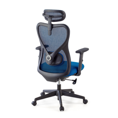 bureaustoel blauw zwarte structuur netstof mesh 1d verstelbare armleuningen lumbale steun hoofdsteun 8