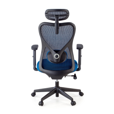 bureaustoel blauw zwarte structuur netstof mesh 1d verstelbare armleuningen lumbale steun hoofdsteun 4