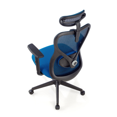bureaustoel blauw zwarte structuur netstof mesh 1d verstelbare armleuningen lumbale steun hoofdsteun 9