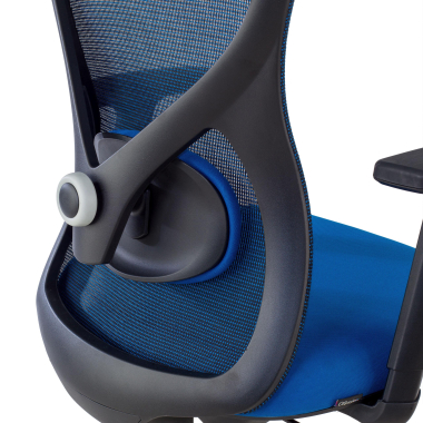 bureaustoel blauw zwarte structuur netstof mesh 1d verstelbare armleuningen lumbale steun hoofdsteun 5