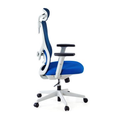 bureaustoel wit blauw witte structuur netstof mesh 1d verstelbare armleuningen lumbale steun hoofdsteun 7