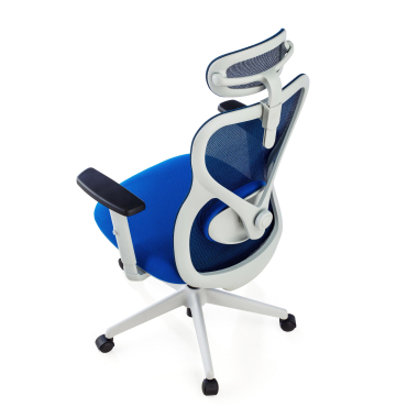 bureaustoel wit blauw witte structuur netstof mesh 1d verstelbare armleuningen lumbale steun hoofdsteun 9