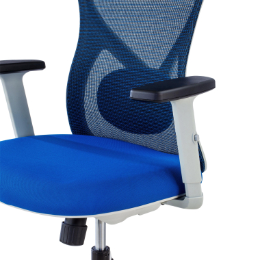 bureaustoel wit blauw witte structuur netstof mesh 1d verstelbare armleuningen lumbale steun hoofdsteun 6