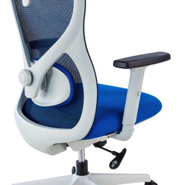 bureaustoel wit blauw witte structuur netstof mesh 1d verstelbare armleuningen lumbale steun hoofdsteun 5