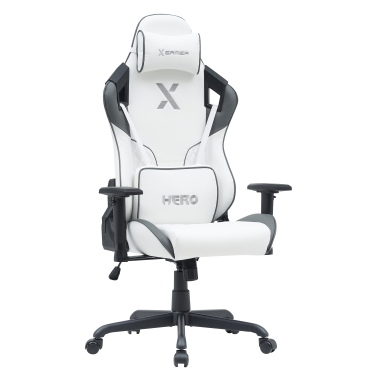 gamestoel wit grijs hero kunstleder beweegbare armleuningen lumbale en cervicale kussen hoofdsteun 1