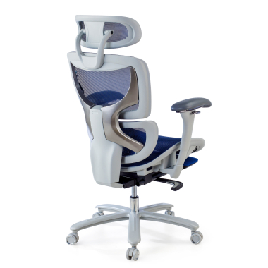ergonomische bureaustoel wit blauw witte structuur netstof mesh 3d verstelbare armleuningen hoofdsteun uitschuifbare voetensteun 7