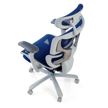 ergonomische bureaustoel wit blauw witte structuur netstof mesh 3d verstelbare armleuningen hoofdsteun uitschuifbare voetensteun 8