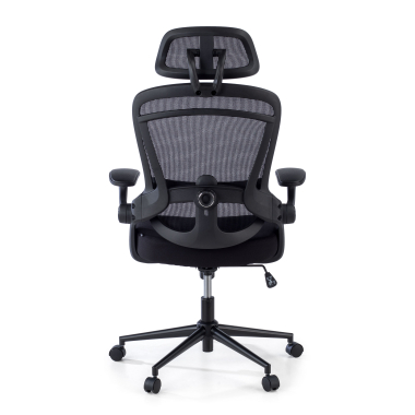 ergonomische bureaustoel zwart optima netstof mesh opklapbare armleuningen dubbele lumbale steun hoofdsteun 8