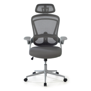 ergonomische bureaustoel wit grijs optima netstof mesh opklapbare armleuningen dubbele lumbale steun hoofdsteun 3