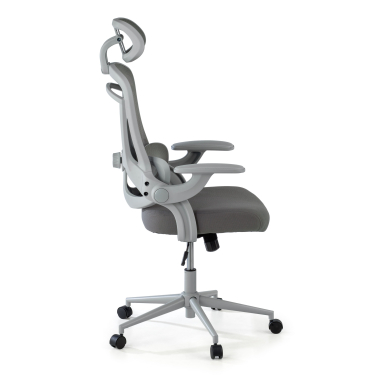 ergonomische bureaustoel wit grijs optima netstof mesh opklapbare armleuningen dubbele lumbale steun hoofdsteun 4