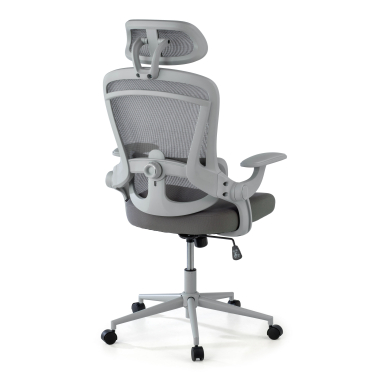 ergonomische bureaustoel wit grijs optima netstof mesh opklapbare armleuningen dubbele lumbale steun hoofdsteun 7