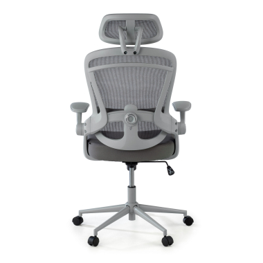 ergonomische bureaustoel wit grijs optima netstof mesh opklapbare armleuningen dubbele lumbale steun hoofdsteun 8