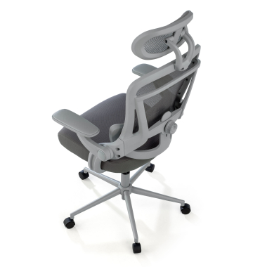 ergonomische bureaustoel wit grijs optima netstof mesh opklapbare armleuningen dubbele lumbale steun hoofdsteun 9