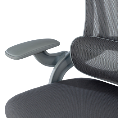 ergonomische bureaustoel wit grijs optima netstof mesh opklapbare armleuningen dubbele lumbale steun hoofdsteun 6