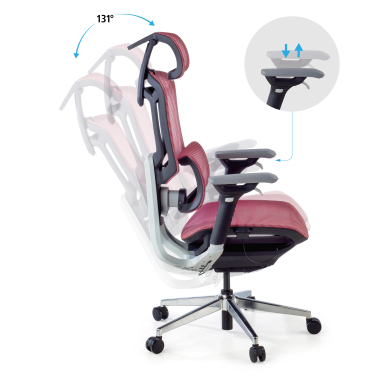 ergonomische bureaustoel rood valkyr netstof mesh 4d verstelbare armleuningen dubbele lumbale steun hoofdsteun 4