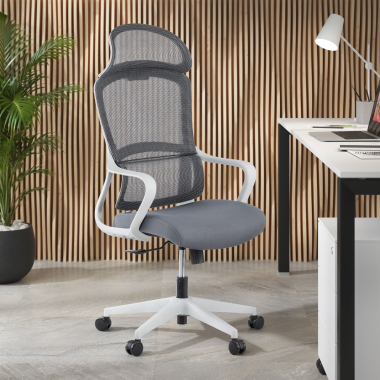 refurbished bureaustoel wit grijs nebula netstof mesh vaste armleuningen 2